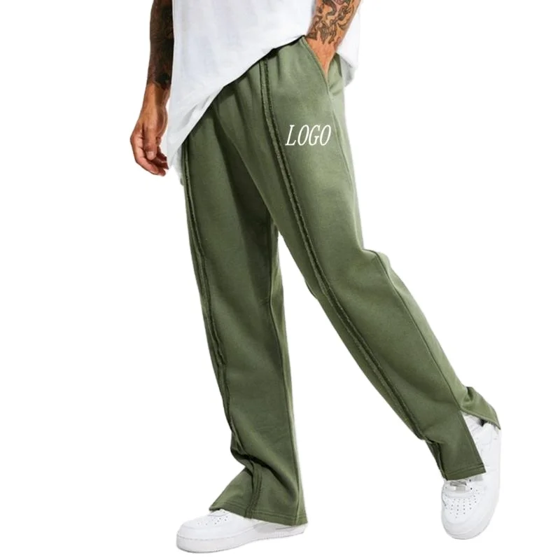 High Quality Breathable Plain Organic Cotton Stripe Custom Logo Thick Split Hem Streetwear Baggy Comfy 100% Cotton Jogger Pants