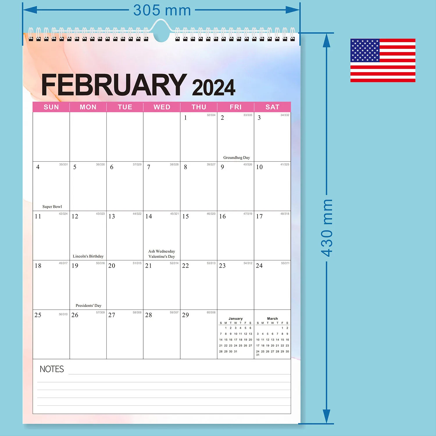 2024 English Wall Calendar - European-Style Holiday Edition Ready Stock English Version Design & Printing