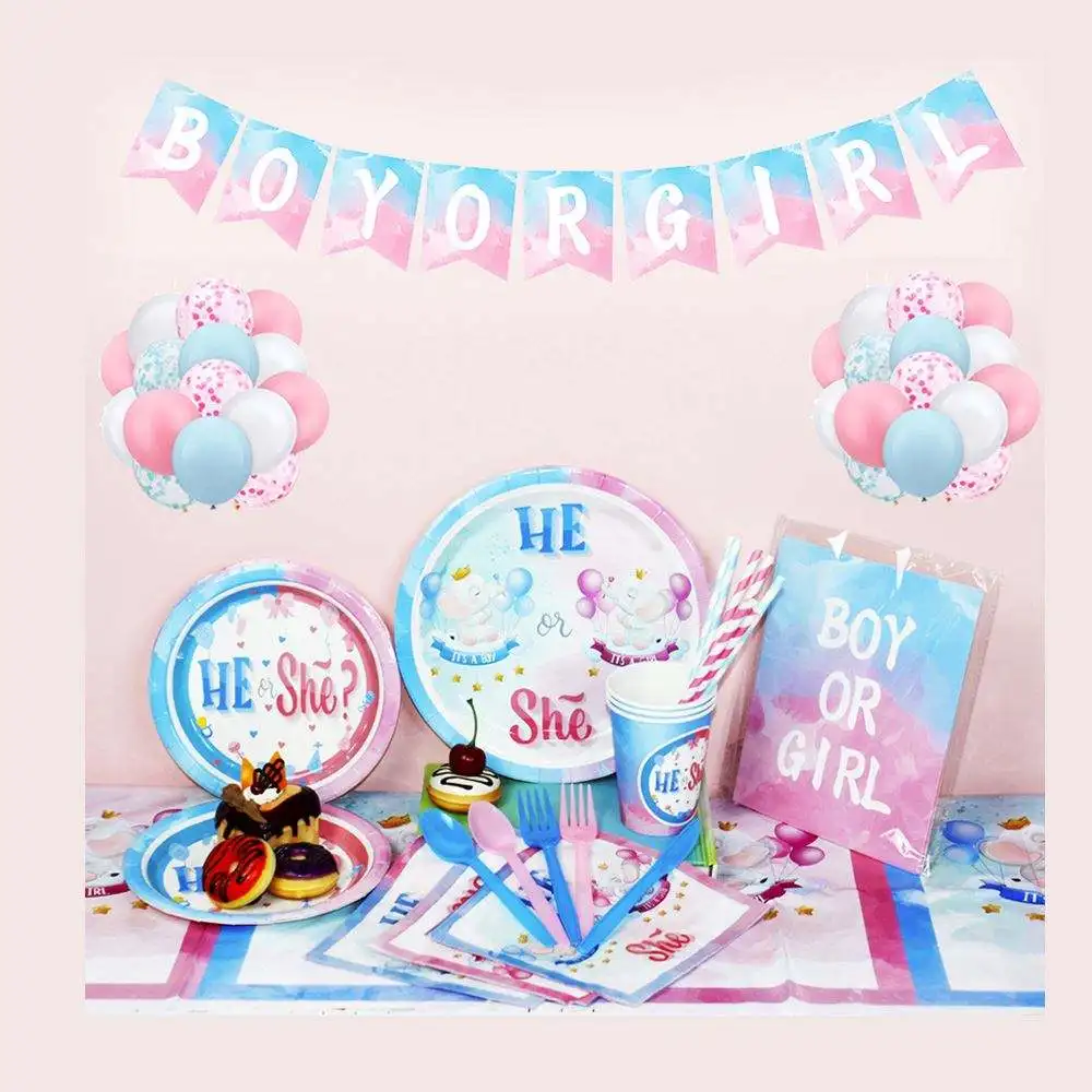 Gender Reveal Party Paper Plates Tableware Biodegradable Kids Birthday Party Paper Plates Disposable Party Tableware