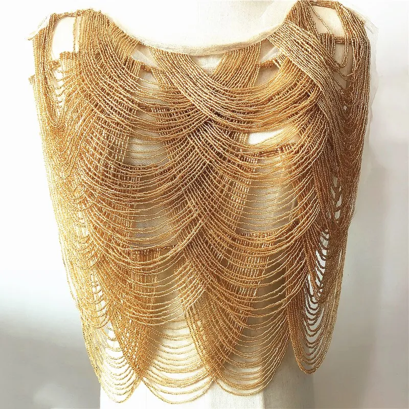Золото на одной стороне Свадебные Воротник с вышивкой с бисером, с кисточками, с аппликацией в виде вырез с бахромой