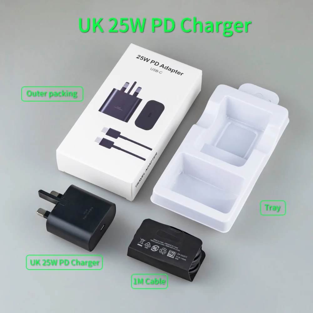 UK Plug Original Super USB C Fast 25W Charger For Samsung Note 10/Note 20/S20 Type C Port Travel Phone Adapter Charger
