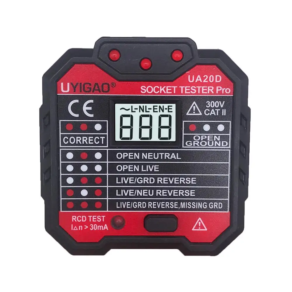 UK Тип штепсельная розетка Тестер pro с RCD GFCI измерение напряжения и светодиодная индикация