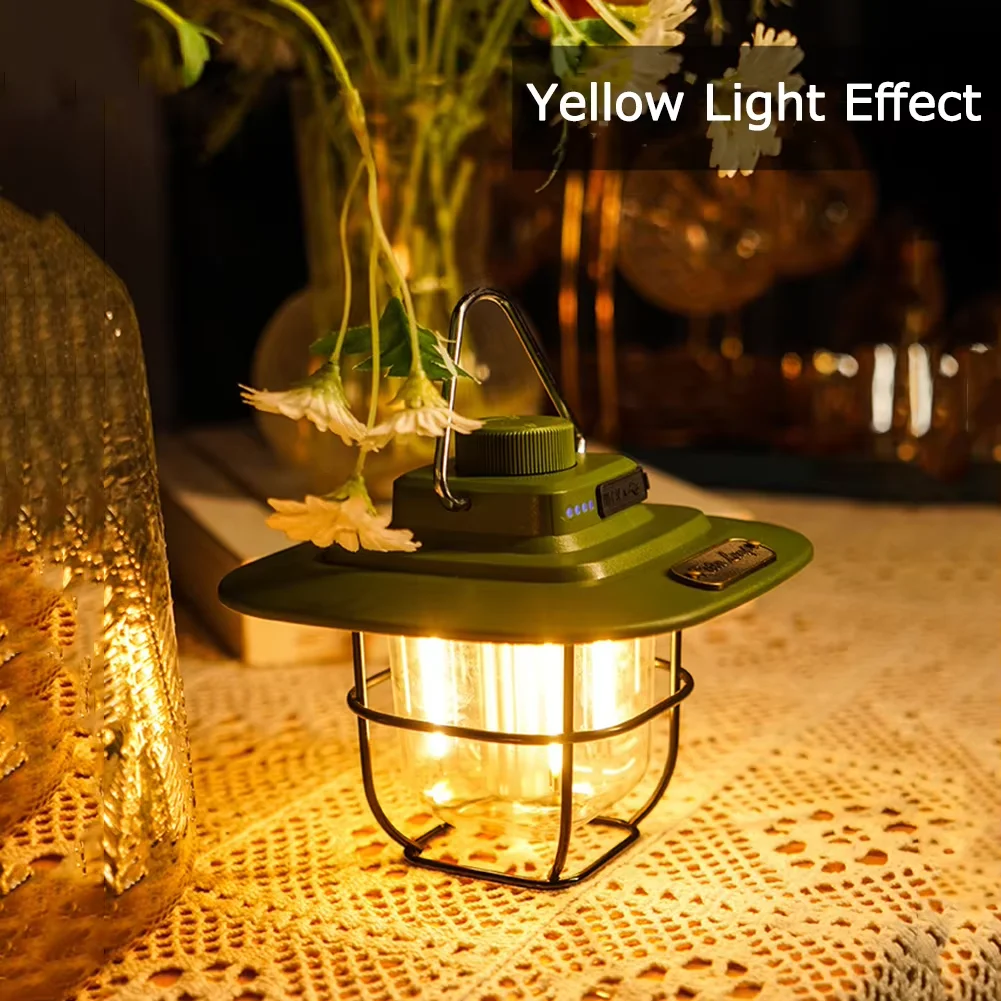 LED Decorative Hanging Lights Retro Waterproof Battery Indicator Hook Dimmable Emergency Camping Tent Light Outdoor Equipment