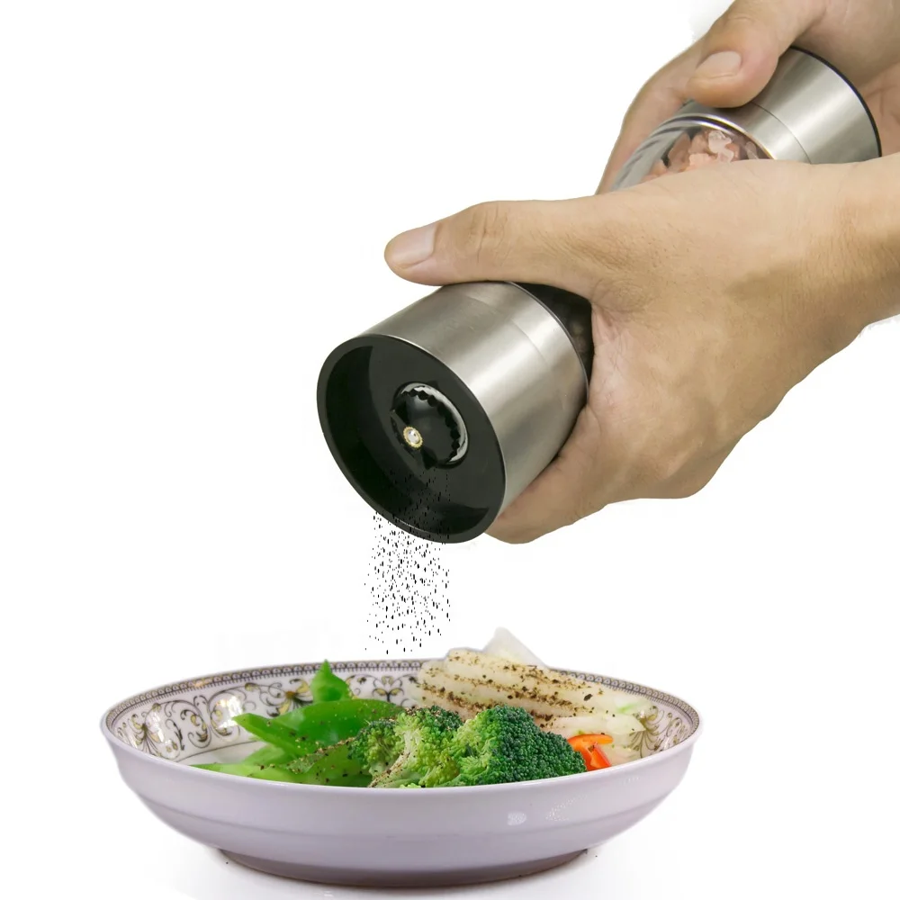 Stylish Manual 2 in 1 Salt Pepper Mill with Transparent Container Food Safe