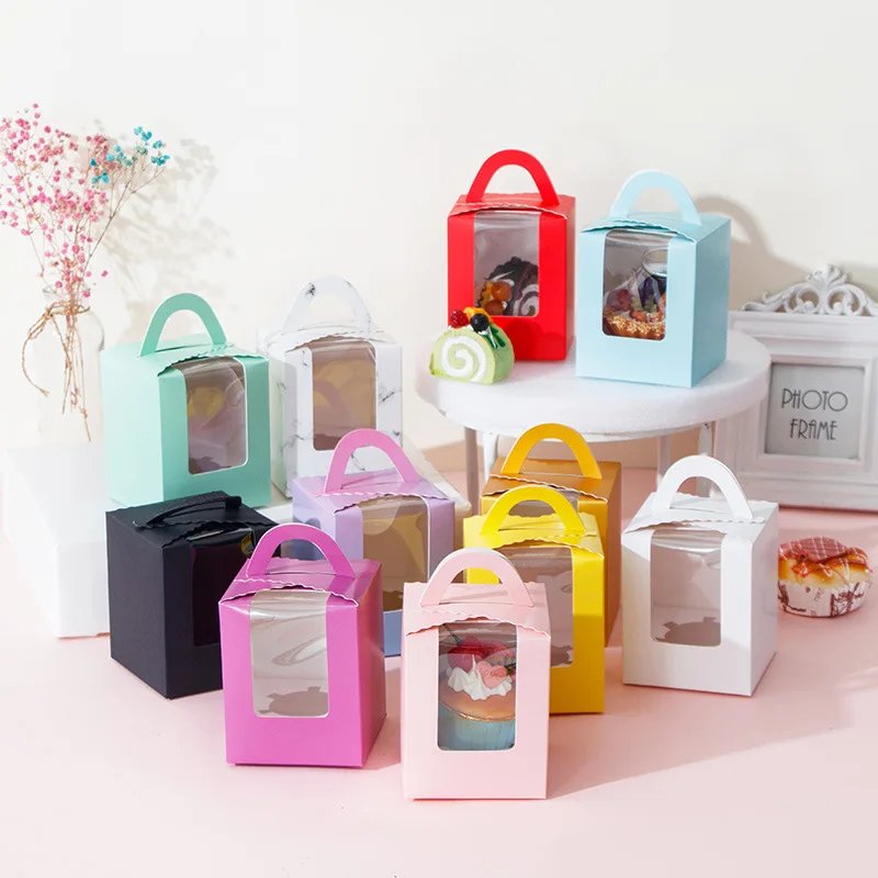 Wholesale custom logo cake handle colored boxes cupcake chocolate cardboard packaging christmas gift boxes for small business