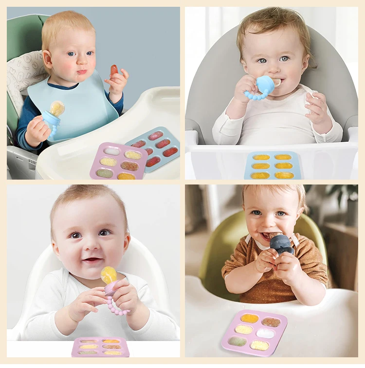New Oem Cute Silicone Baby Food Storage Container Ice Cubes Popsicle Freezer Mold Kids Silicone Baby Fruit Pacifier Feeding Set
