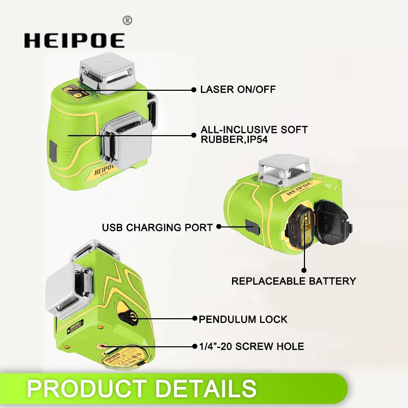 PRO HEIPOE MTM350B   3D 12 Lines 360 Green Beam Self-Leveling Horizon Vertical Laser Levels