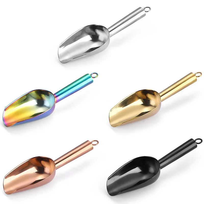 High Quality Bar Tools Multipurpose Ice Scoop Stainless steel Ice Shovel With Hanging Holes For Kitchen