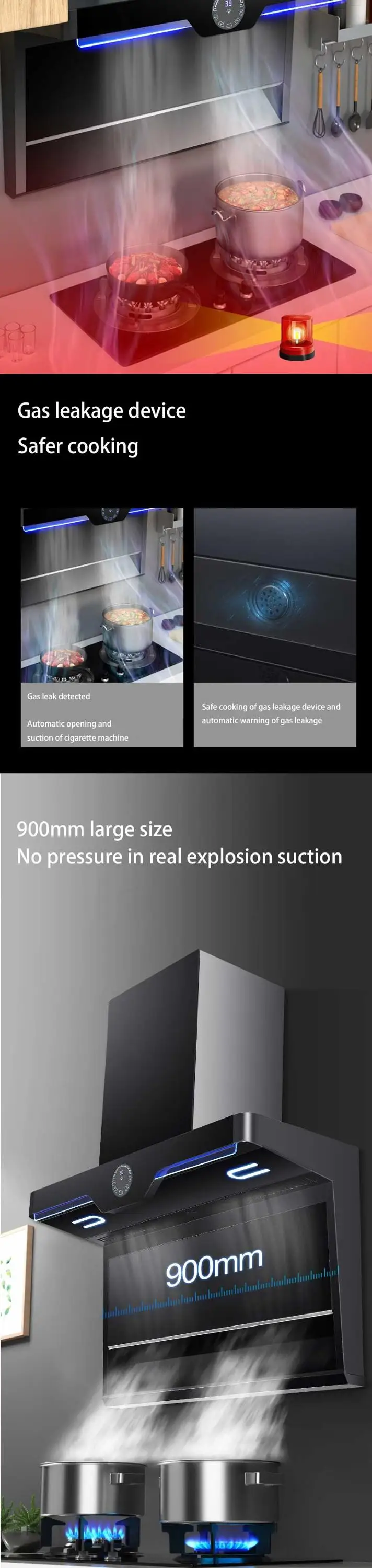 Super suction Range Hood Gas Stove Set Household Top Side Double Suction Pumping Unit