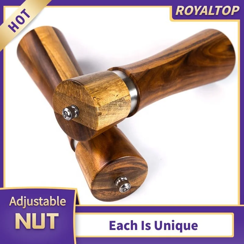 Bulk Kitchenware Manual Wooden Spice Mill Acacia Wood Salt Shaker Adjustable Ceramic Salt And Pepper Grinder