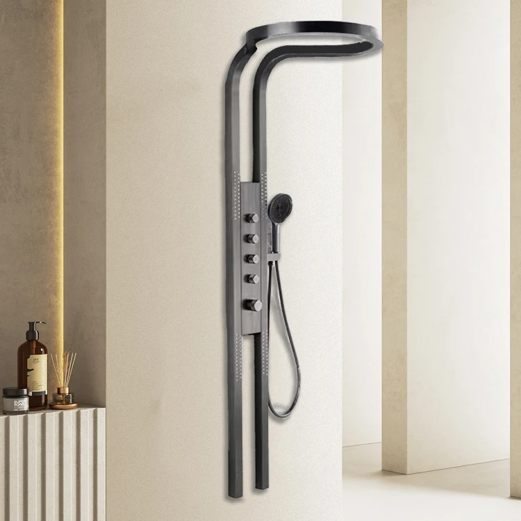 Factory Black Silver Multifunction Rainfalll Piano Key Hot And Cold Sprinkler Massage Shower Head Sets System Panel