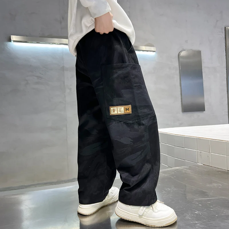 2024 New Arrival Boys Pants for Big Boys Cotton Teenage Waist Cargo Pants Fashion Camouflage Sweatpants 6 8 10 12 Years