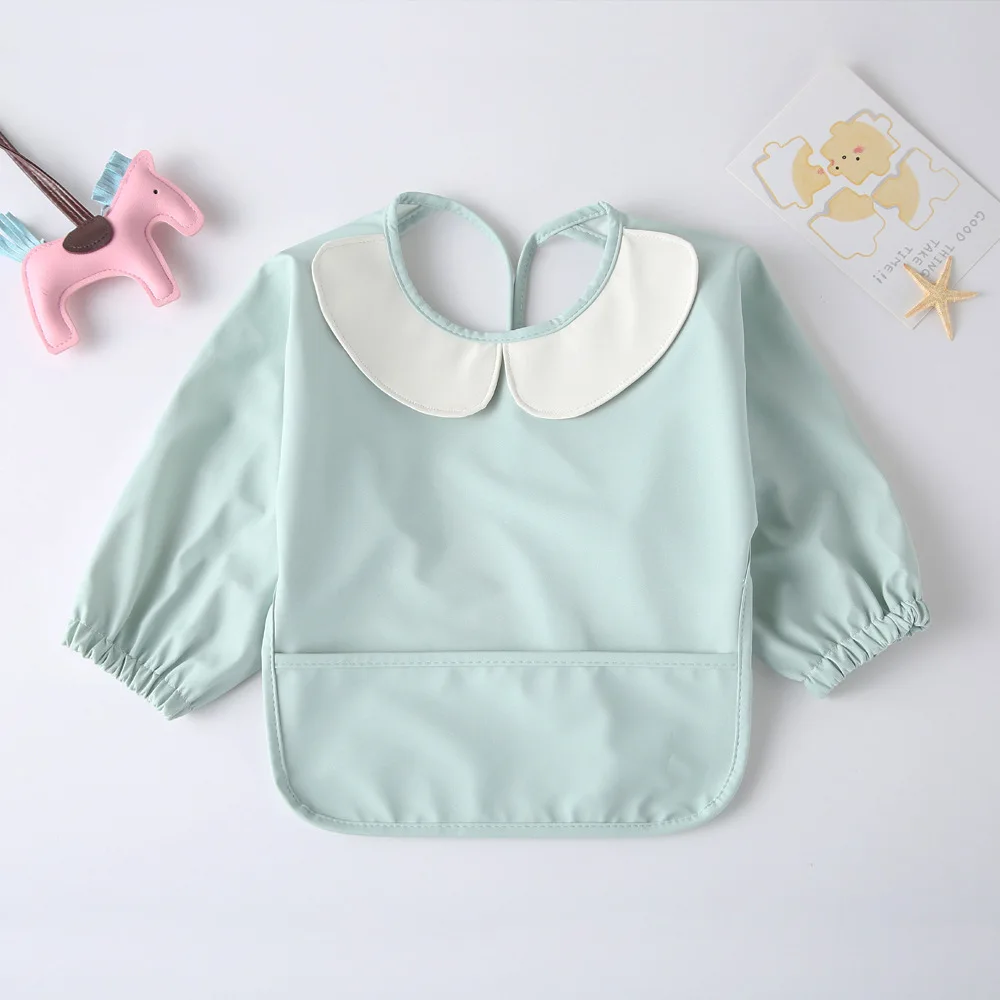 BSCI Custom Logo Tag Long Sleeved Smocked Clothing Baby Feeding Apron Bib Toddler Waterproof Smock Apron