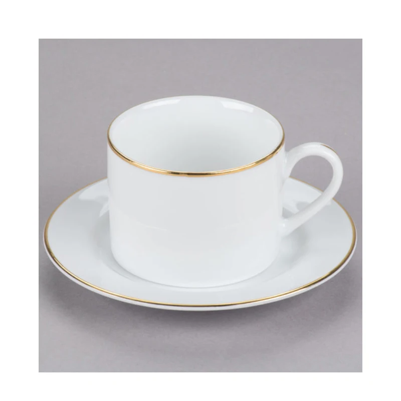 High Quality Ceramic Cups White Porcelain Tea Coffee Mugs Gold Rimmed Fine Bone China Breakfast Tea Cup and Saucer