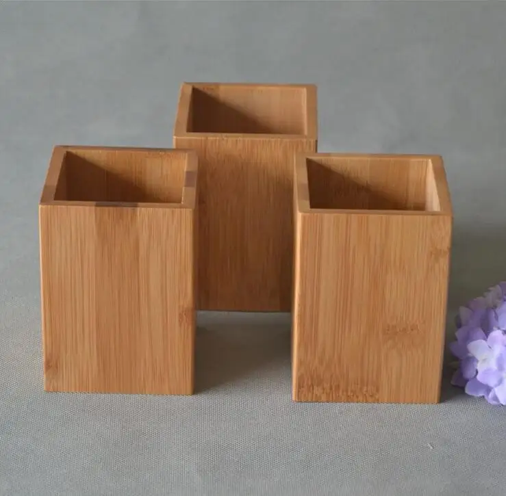 Bamboo Wood Desk Pen Pencil Holder Stand Multi Purpose Use wooden Cup Pot Desk Organizer