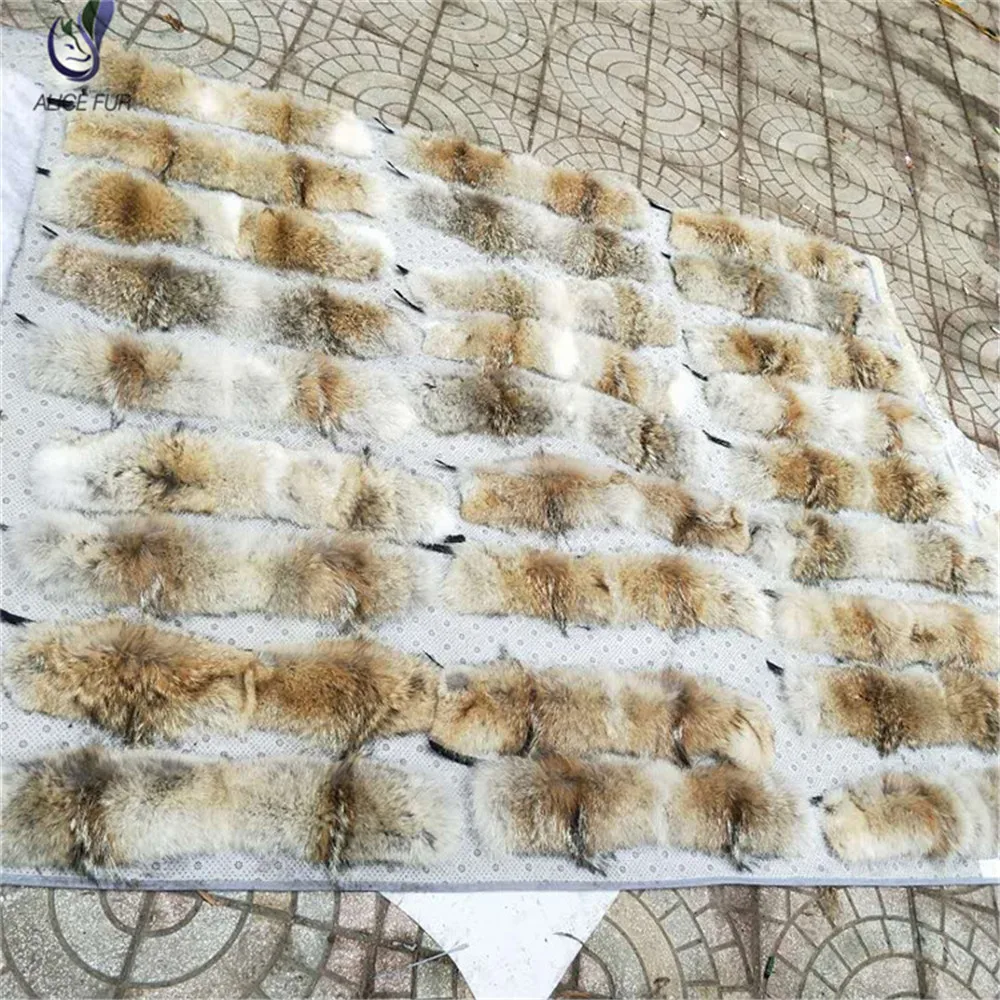 High quality Natural Coyote fur hood trim real genuine wolf fur collar trim strips for dow jackets