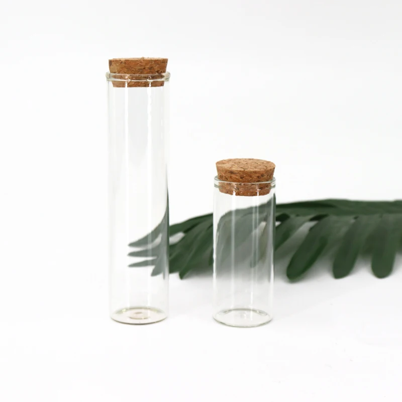 Lab And Medical Flat Bottom Glass Test Tube With Cork Wooden For Pre Roll Packaging Food Gift Glass Vials Tube With Paper Tube