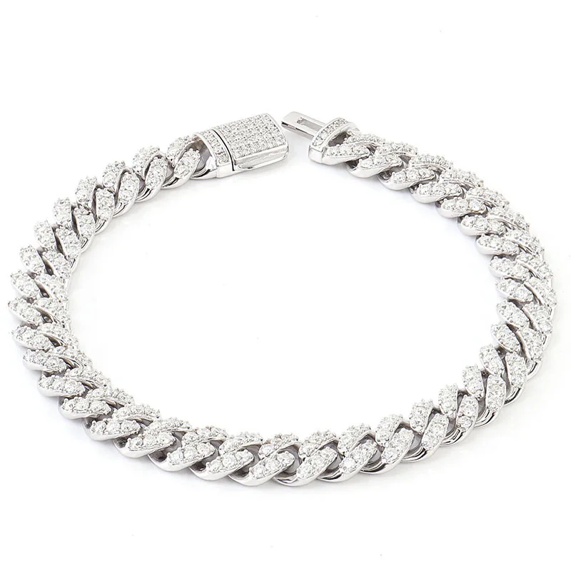 Customization Cuban Link Necklace Bracelet White Gold Plated Iced Out Moissanite Diamond Cuban Chain