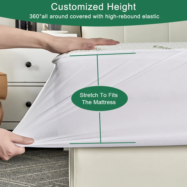 Hot Sale Premium Jacquard Fabric Printed Bamboo Mattress Protector Waterproof Mattress Cover for Queen King Sizes