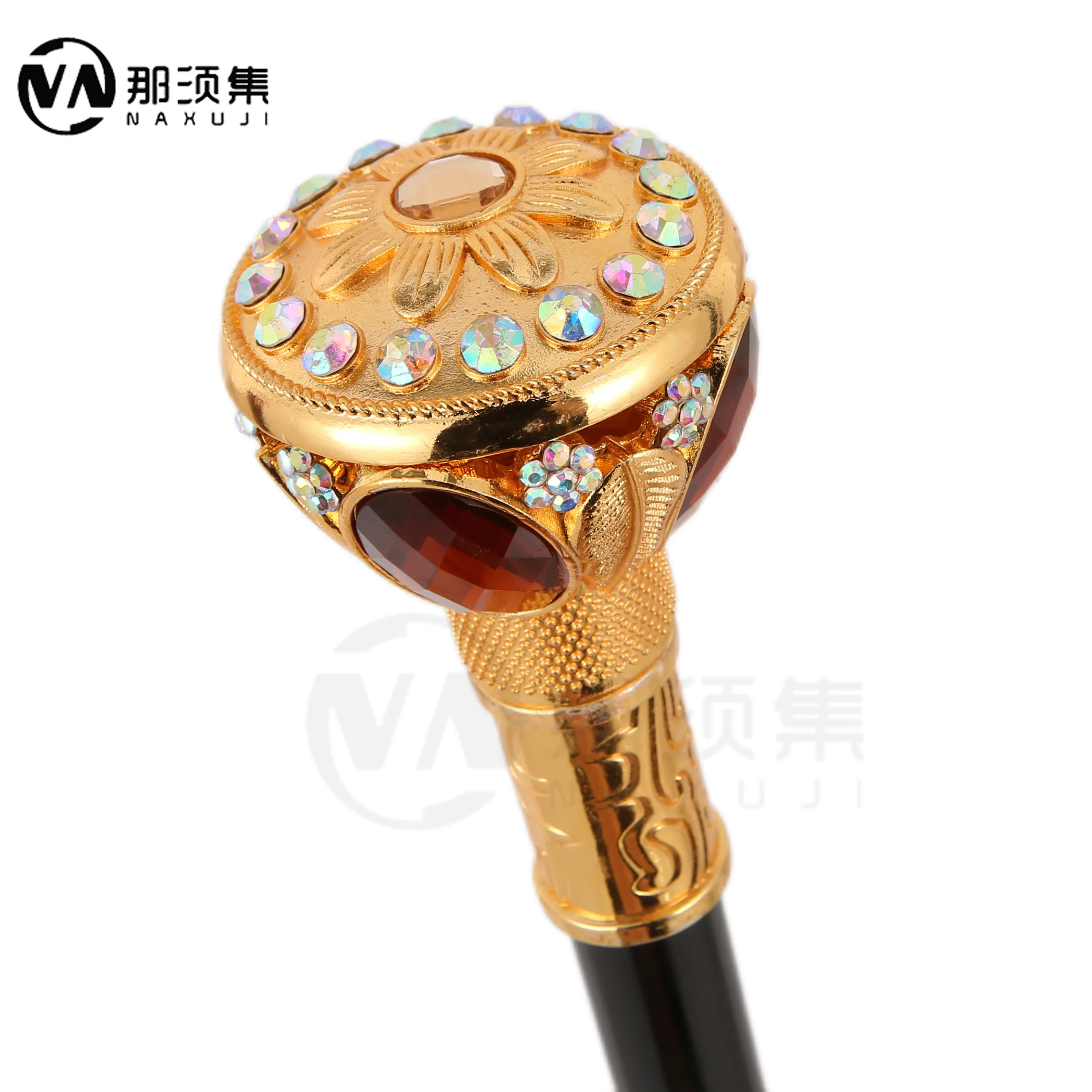 Gold and silver handle inlaid with diamonds Luxury Walking Stick Fashion Cane Plate Cosplay Crosier Stick 92cm