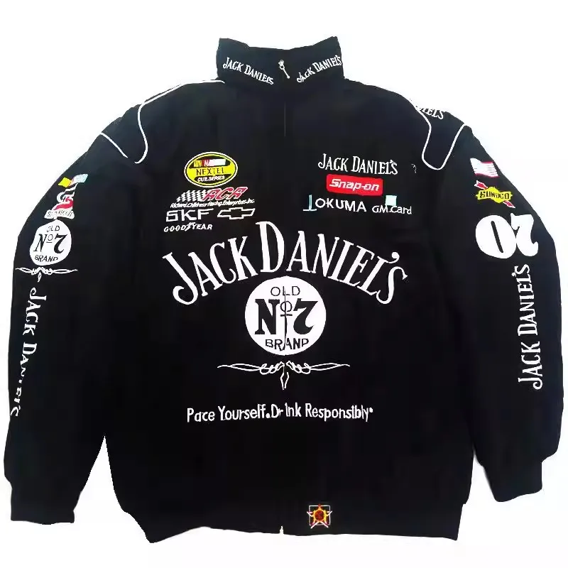 Custom Embroidery Logo Teamwear cotton padded bomber jacket F1 vintage NASCAR Motor Jacket Jack Daniels Racing Jacket