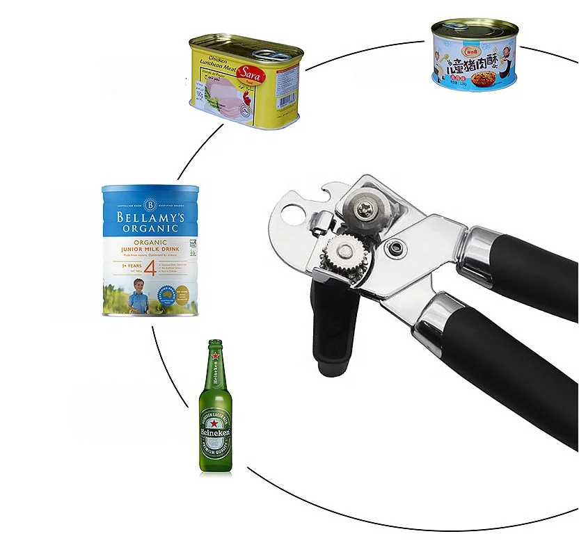 USA/UK Top Seller 4 in 1 Soft-Handled Tin Beer Bottle Opener Stainless Steel Hand Can with Smooth Edge