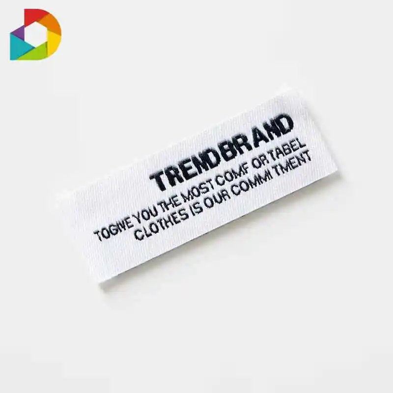 Custom LOGO Brand Name Satin Labels Damask Woven Embroidered Cloth Tags Clothing Iron End Garment Neck Fabric Sew-On