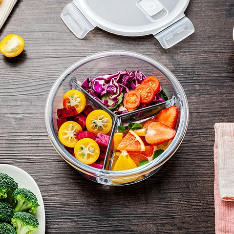 3 Compartments Round And Square Glass Lunch Box Microwave Oven Safe Japanese Students Adult Sealed Creative Cute Lunch Bento Box