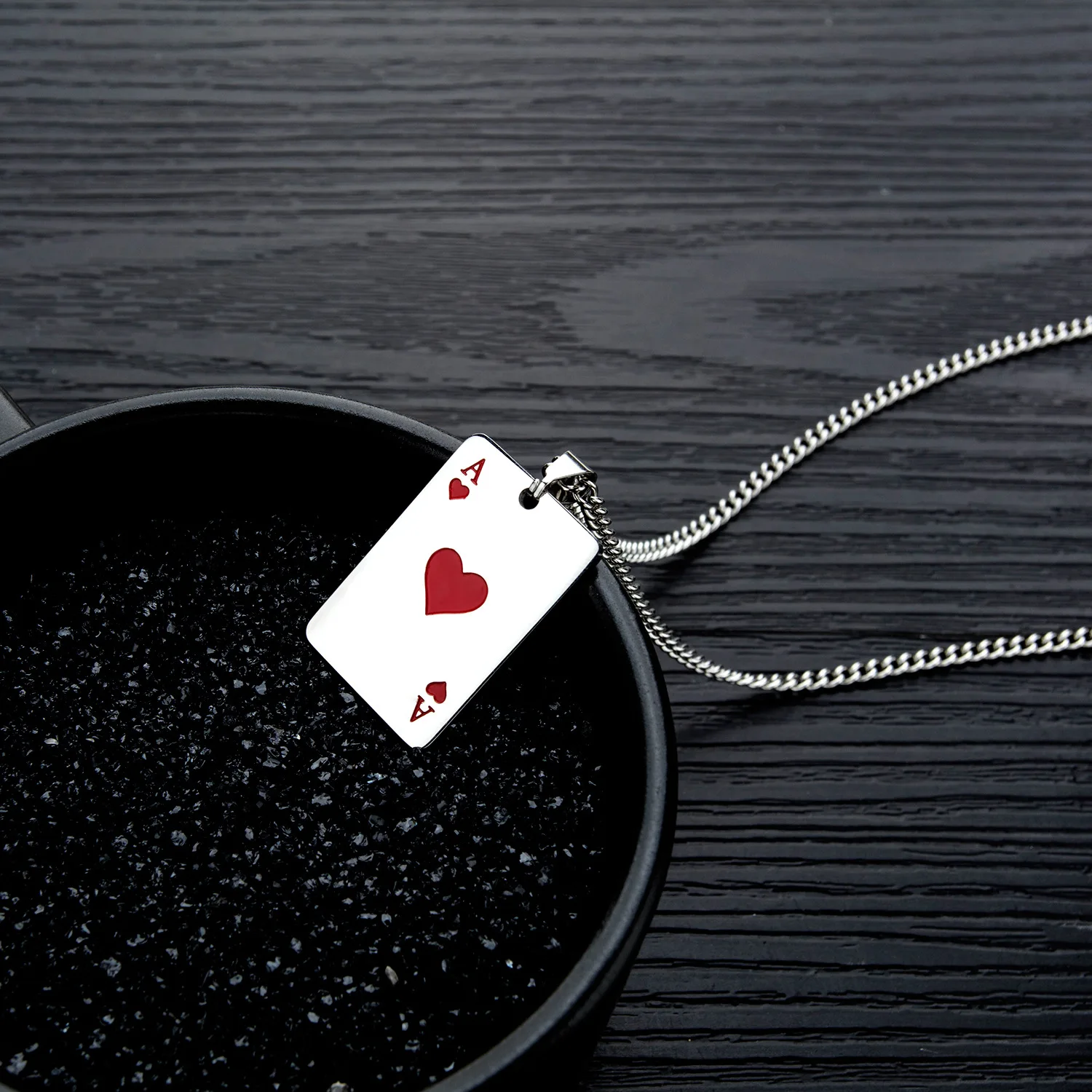 Fashion titanium steel necklace creative poker hearts A spades heart pendants men and women jewelry