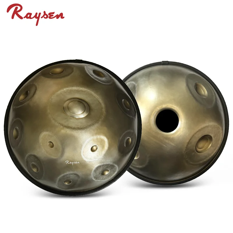 Raysen Master Series Bottom Handpan 12+4 notes D kurd with free bag 440 HZ Stainless Steel Retro silver Handpan