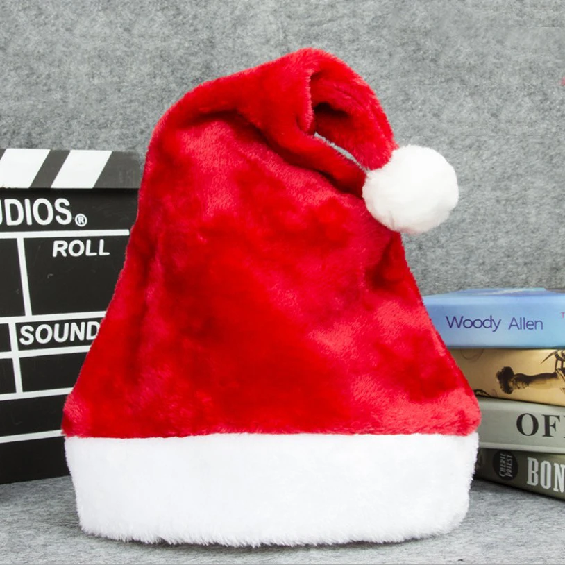 Зимние рождественские короткие плюшевые шапки Санта-Клауса с принтом на заказ