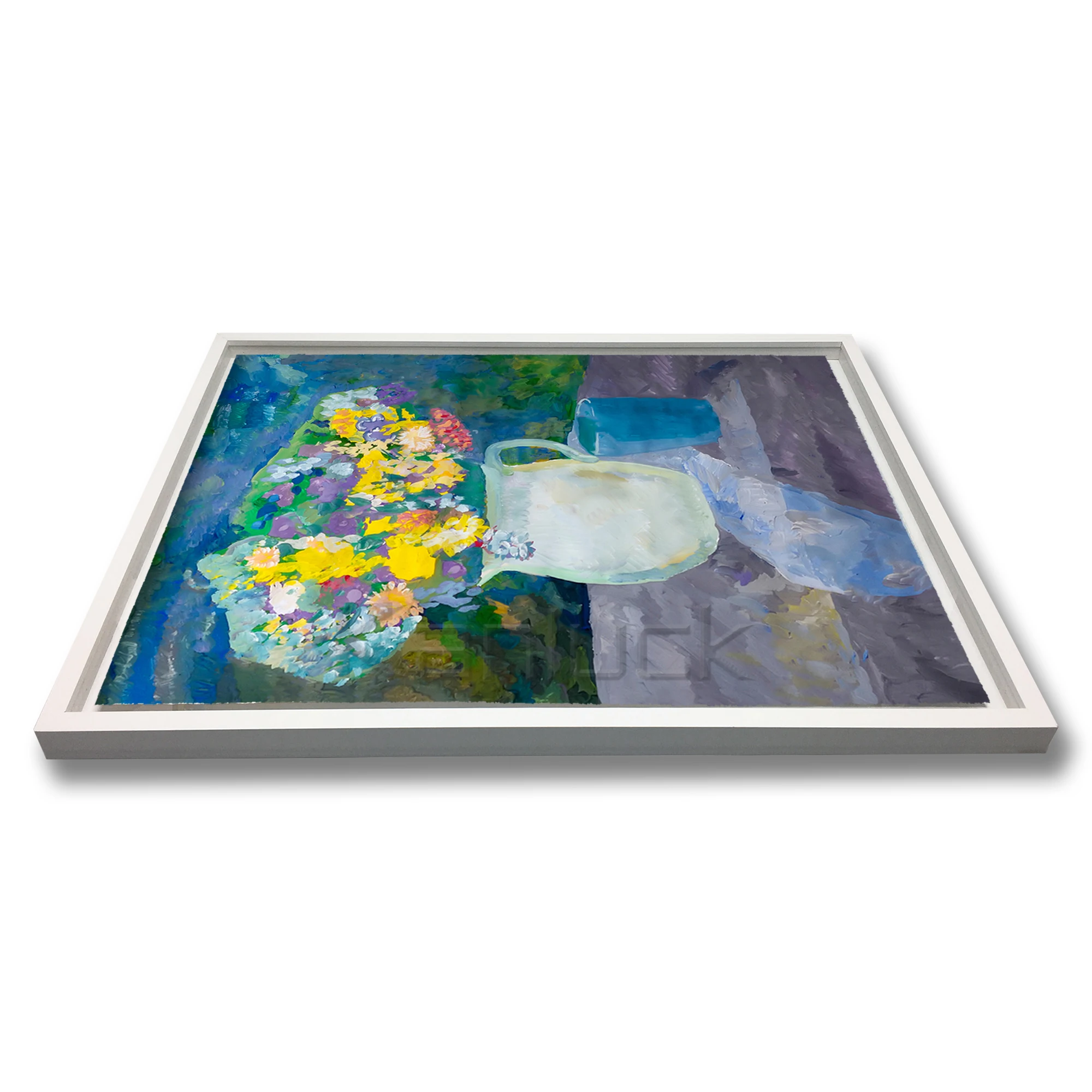 Bouquet Of Colorful Flowers In A White Ceramic Pitcher Art Canvas  Art Print On Canvas Painting Art Hot Selling