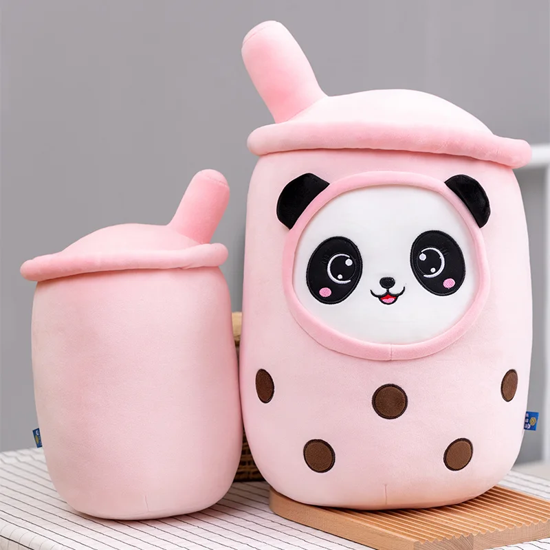 Wholesale real-life bubble plush toy stuffed food fruit milk tea pillow soft doll boba tea cup