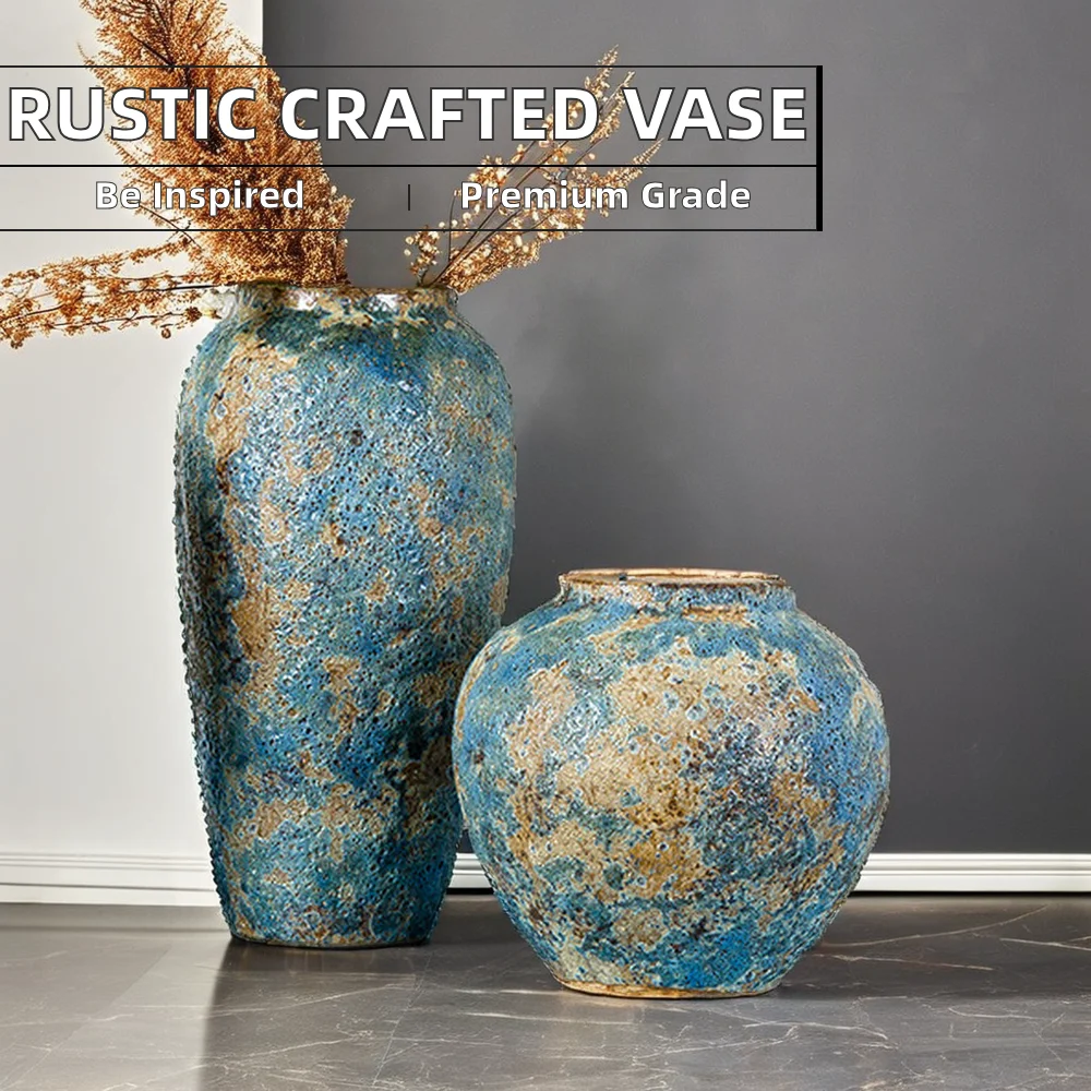 Vintage Simple Ceramic Flower Arrangement Vase Hand-Crafted Antique Coarse Pottery Modern Indoor Tabletop Decor for Hotels