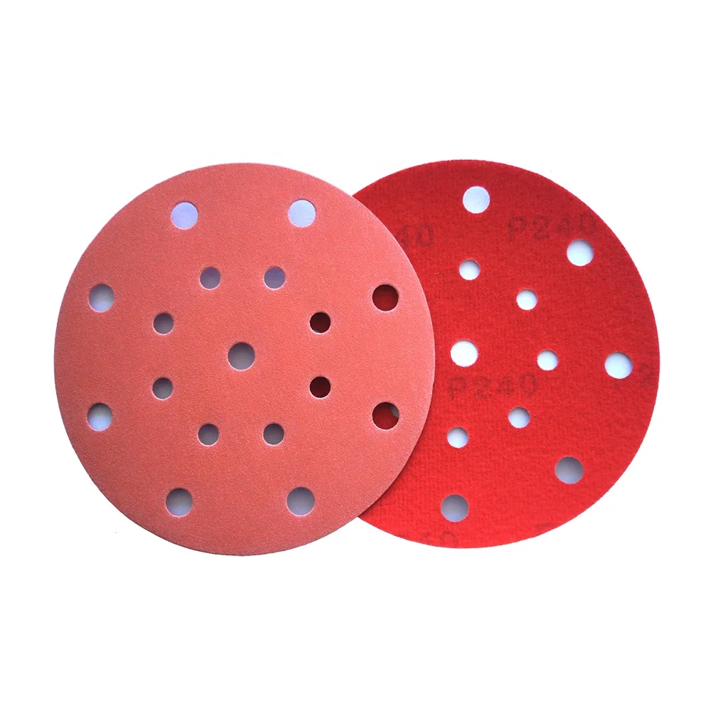 red durable circular porous Size hook and loop sanding discs sand cloth coated abrasive aluminium oxide sandpaper
