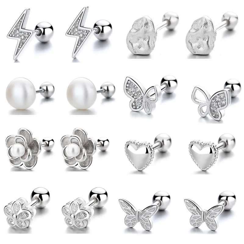 Fashion 925 Sterling Silver Ear Studs Cartilage Helix Tragus Women Teens Cute Zircon Earrings Jewelry Christmas Gift Wholesale