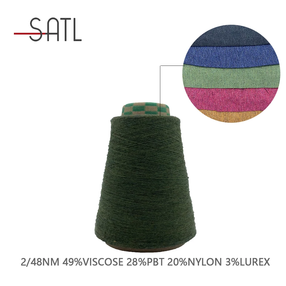 
New Design 2/48nm 49%Viscose 28%PBT 20%Nylon 3%Lurex Core Spun Blended Yarn 