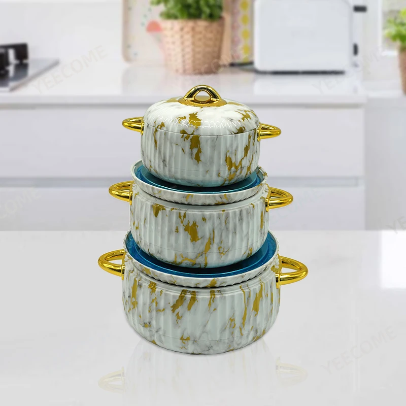 Custom logo  marbling printing Hot Pot Warmer Set1L2L3.5L Insulated Casserole Food Storage Container