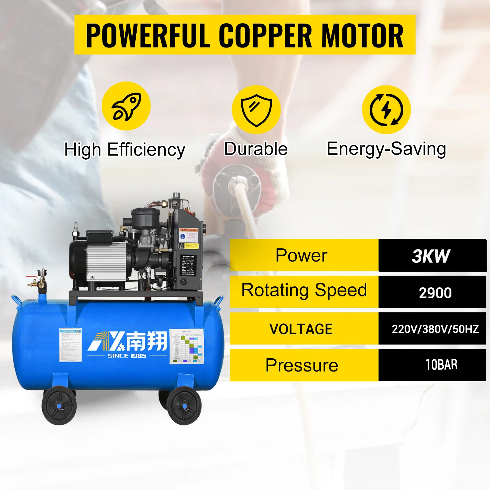 High Quantity electric air compressor 3kw 14cfm screw Type Portable Air compressor With tank