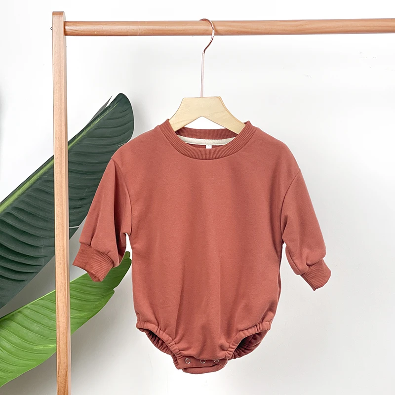 2024 Baby Sweatshirt Outfits Crewneck Infant Oversized Bodysuit 100% cotton Solid french terry Newborn Girl Boy Bubble Romper