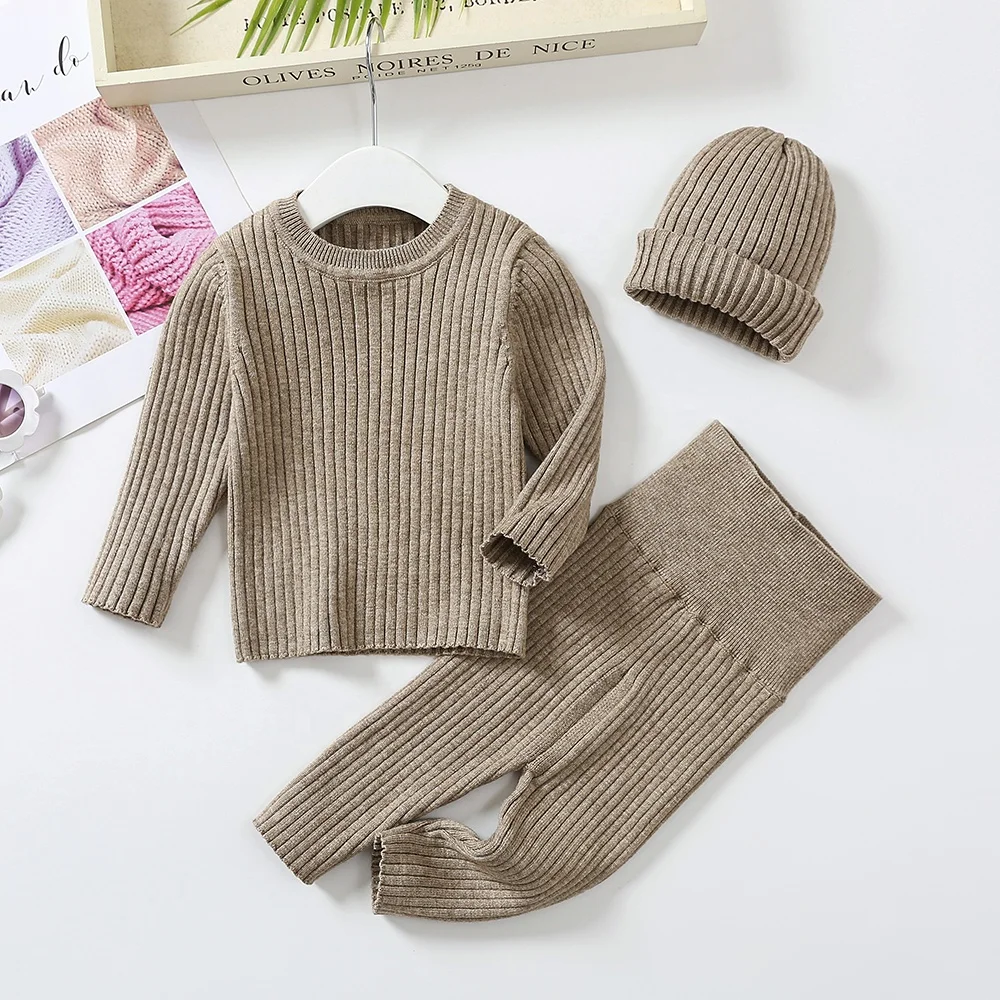 2023 Autumn Winter Knitted Sweater Baby Girls Boys Clothes rib knit boys clothing sets