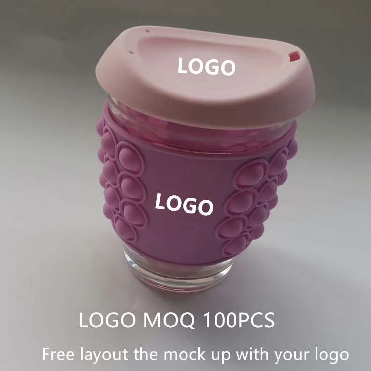 customized logo silicone borosilicate glass keep travel mug custom reusable coffee cup with lid