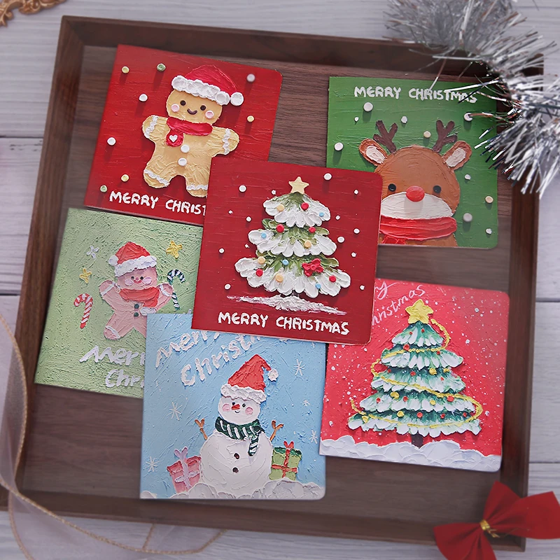 Christmas greeting cards set Landscape oil painting creative postcard with envelope square shape greeting card manufacture