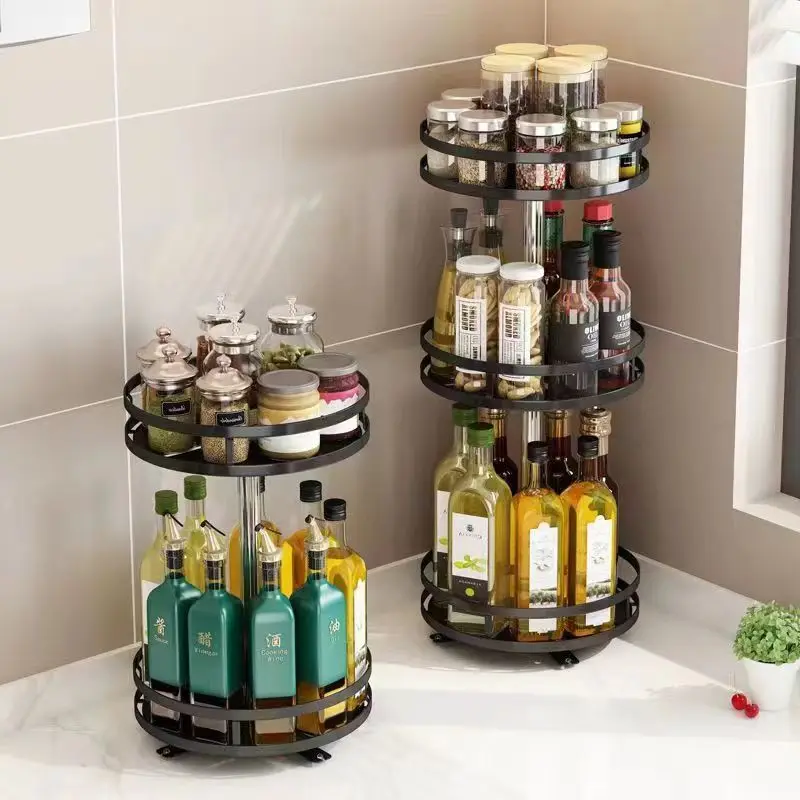 Rotating Stainless Steel Iron Spice Rack Basket Kitchen Storage Holder Seasoning Organizer Sink Versatile Home Kitchen Bathroom
