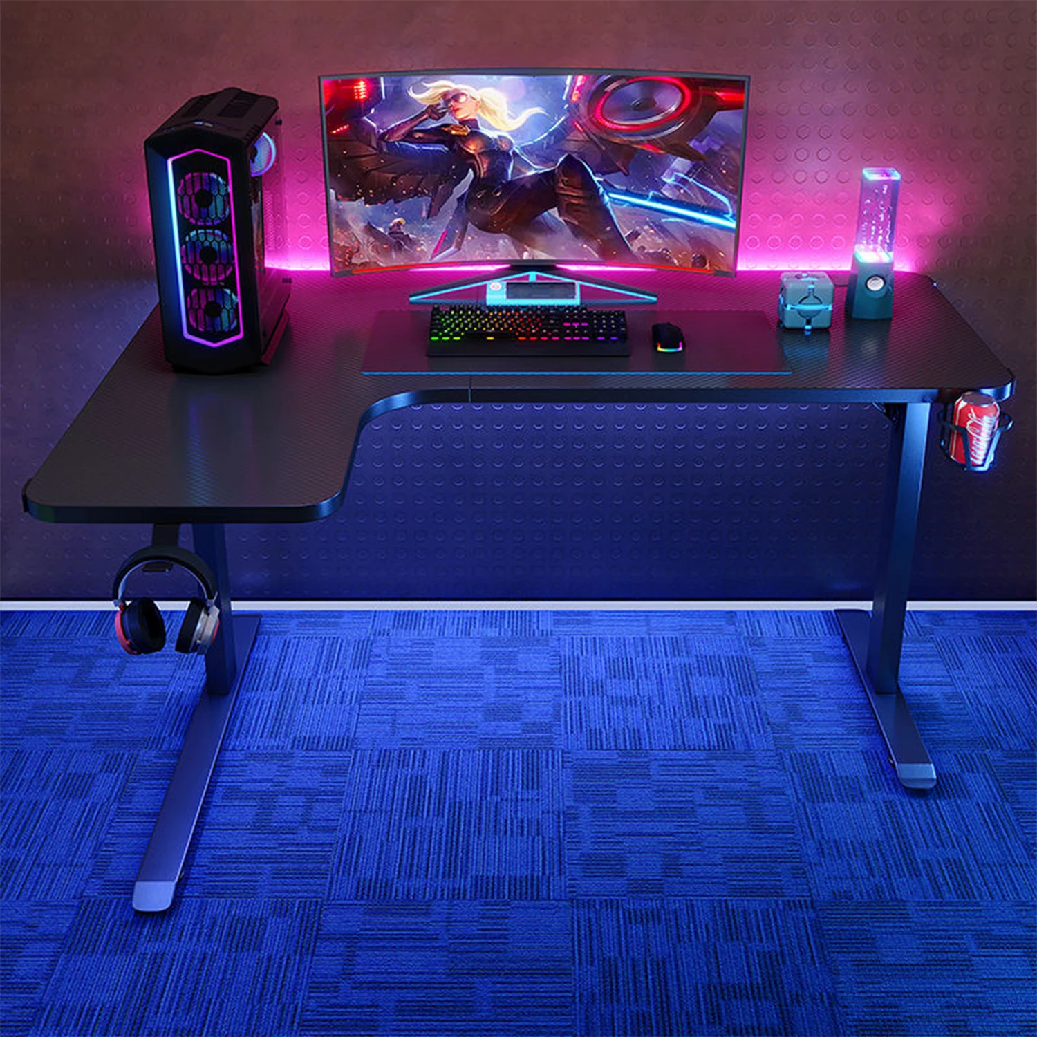 SAMA Best Gaming Table OEM Wholesale L-Shaped Computer PC Racing Style Black White Office Desks Tables Game