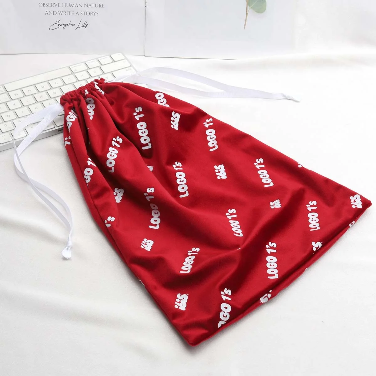 Custom Full Screen Printed Large Velvet Dust Shopping Shoe Bag Luxury Soft Flannel Clothing Storage Packaging Velvet Pouch Bags