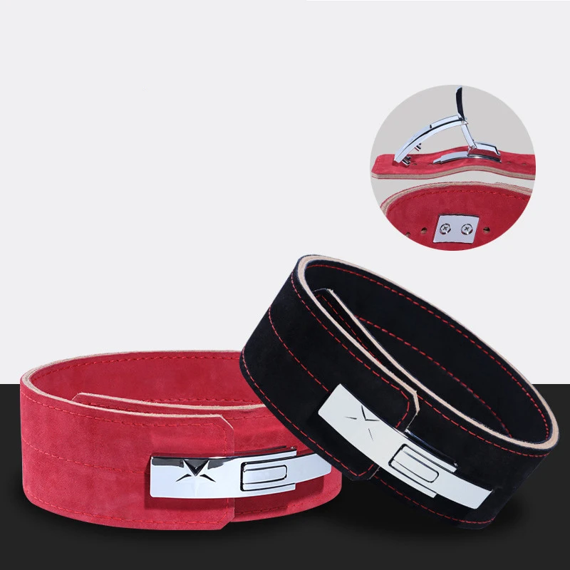 Strength lifting fitness belt squat hard pull four layers of cowhide men and women lifting lever buckle fitness belt belt guard