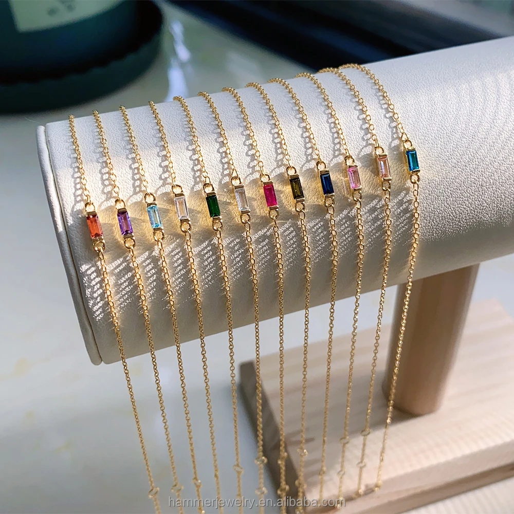Fashion 925 Sterling Silver 14K Gold Plated Birth Stone Jewelry 12 Months Birthstone Mini Colored Zircon Hoop Bracelets