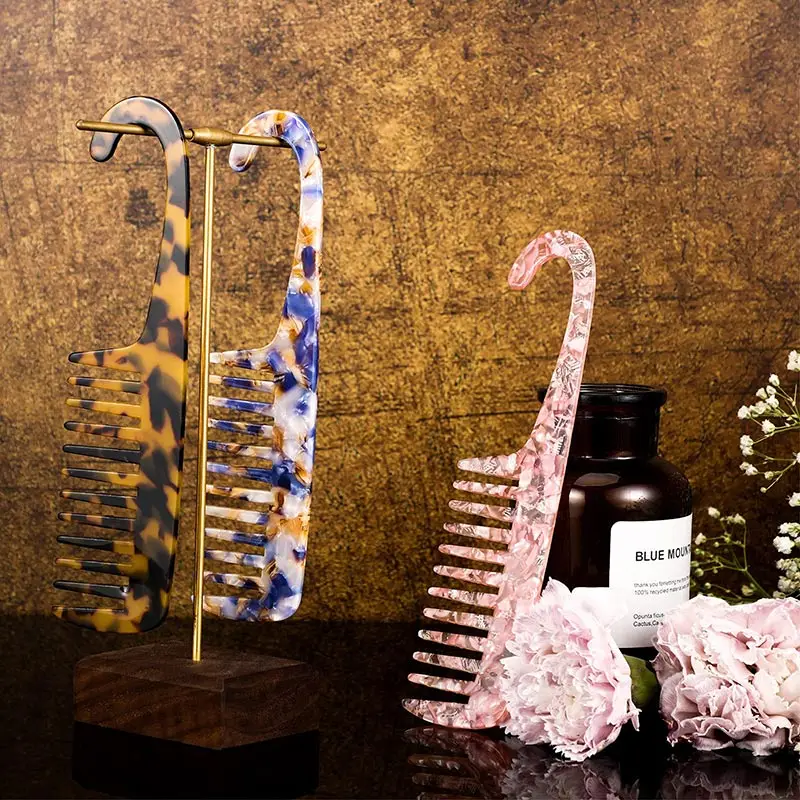 Wholesale Korean Stylish Resin Custom Logo Massage Wide Tooth Hair Cellulose Acetate Comb