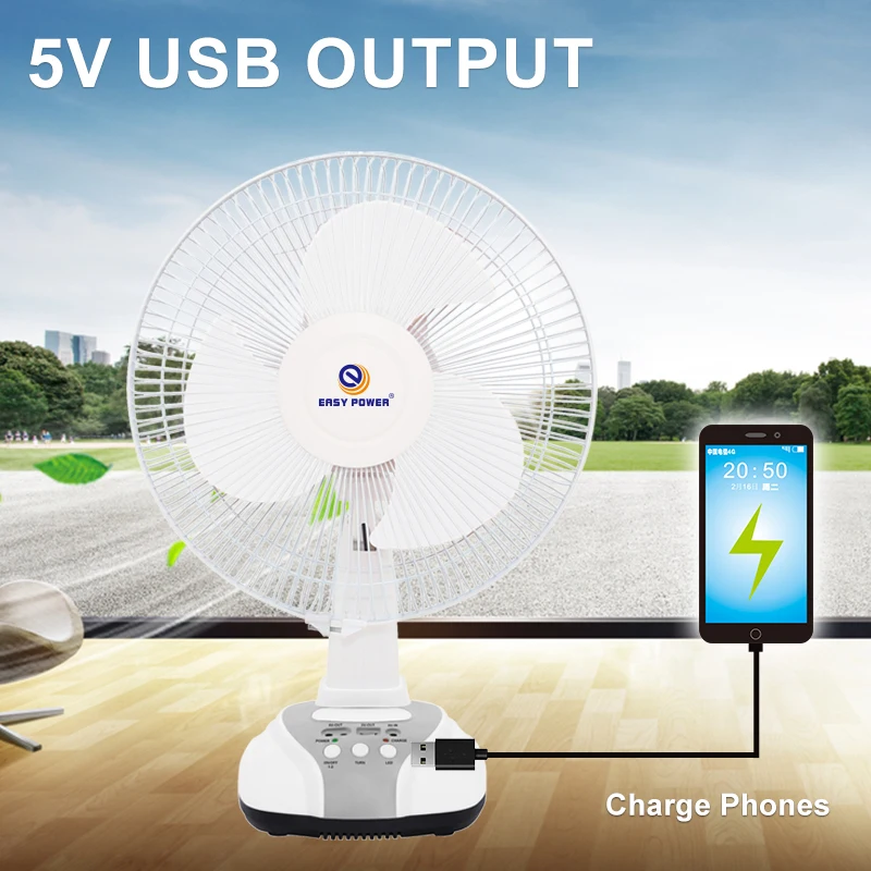 12 Inch Battery Fan Solar Charge Table Fan USB Power Bank Function Led Light Solar Rechargeable Fan For Emergency